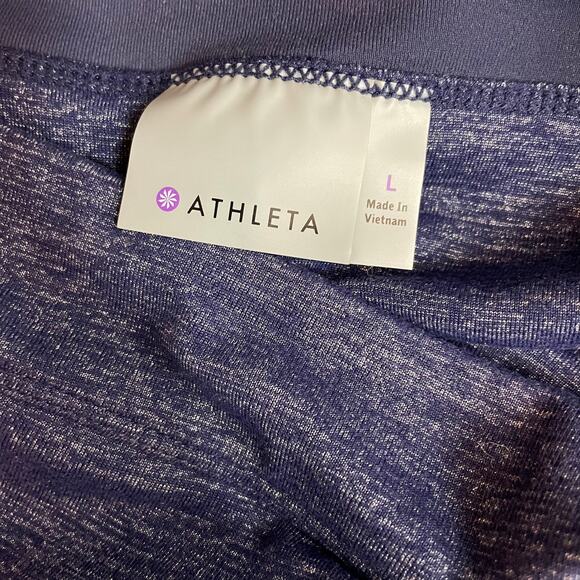 Athleta Odyssey Twisted Ruched mini skirt space dye metallic blue Stretch Knit L - Picture 9 of 13